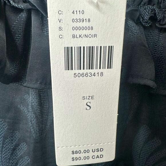 Anthropologie Black Leaf Print Finn Open Shoulder Ruffle Smocked Blouse S NWT - Picture 10 of 12